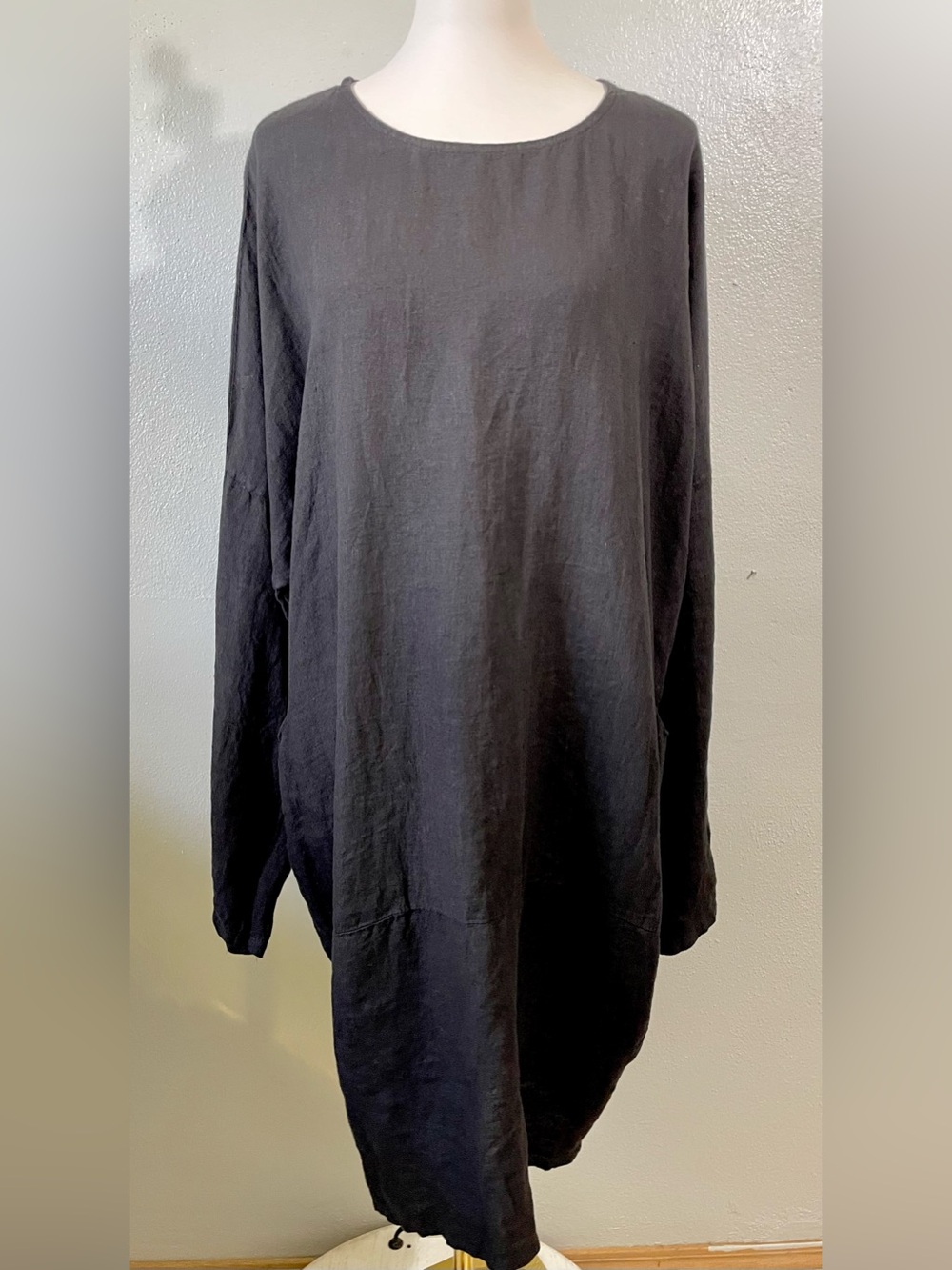 Made In Italy 100% Linen Black Oversized Tunic Dress Pockets Approx 3X/4X Plus